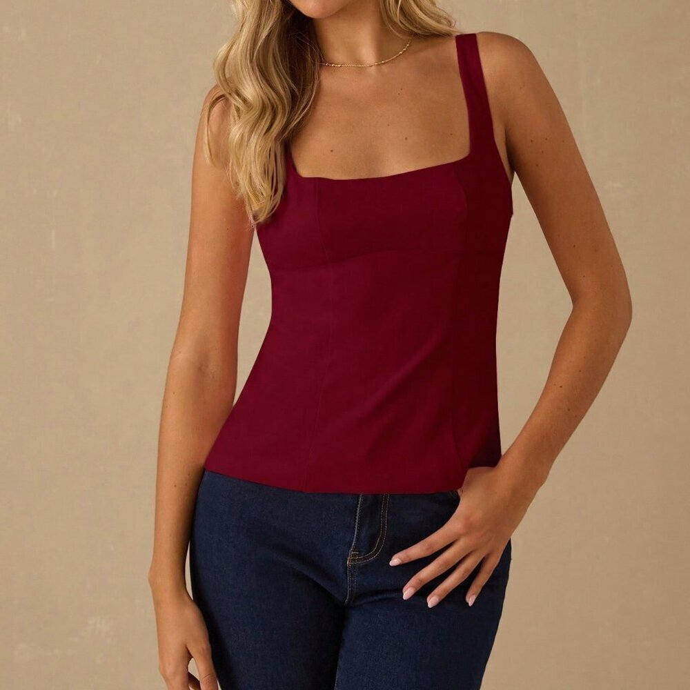 Burgundy Romantic Women's Velvet Sparkle Rhinestone Tank Top